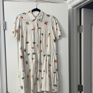 Jane and Delancey Cream Dress with Colorful Fruit Print